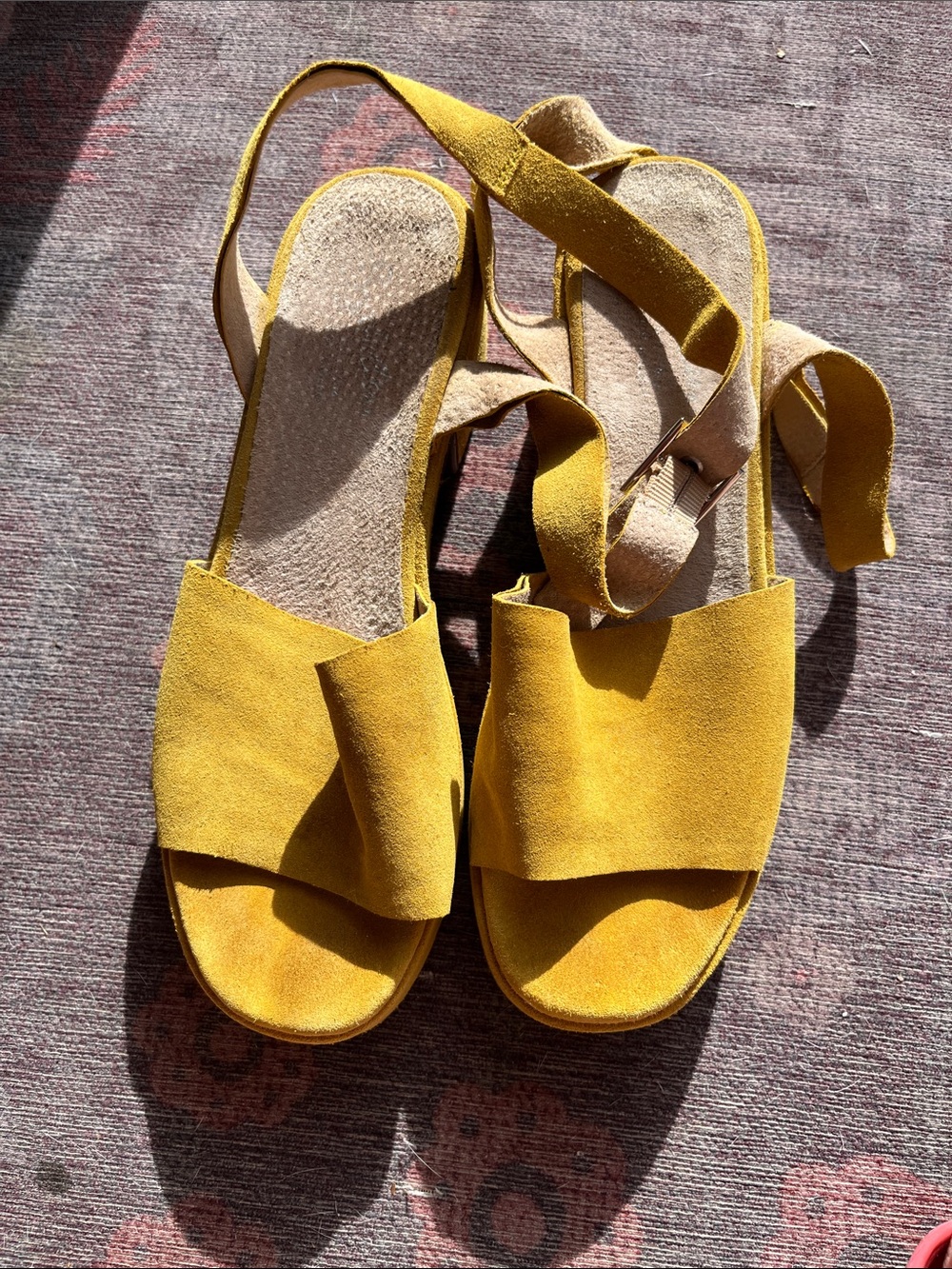 Seychelles Yellow Suede Ankle-Strap Slide Sandals
